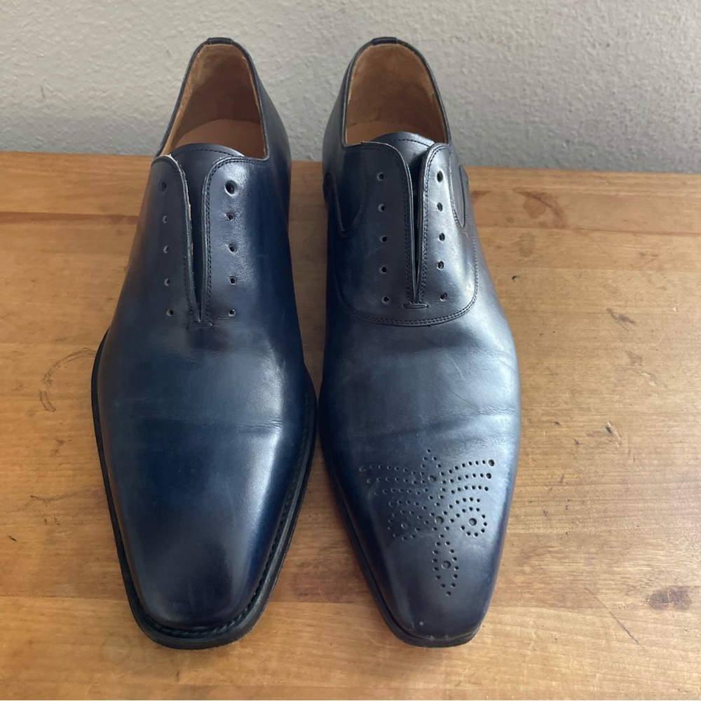 Magnanni Navy Blue Leather Suede Oxford Brogue Lace Up Dress Shoes Sz 10 & 10.5